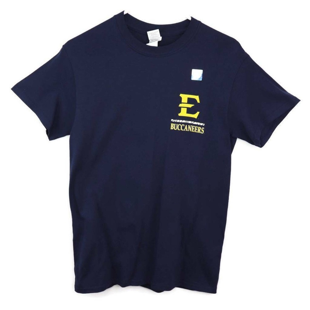 Gildan ETSU Buccaneers T-Shirt Mens Small Navy Blue Excellent Graphic Tee